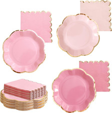 Pink Floral Plates and Napkins Disposable - 24 PK Pink Paper Plates and Paper Na