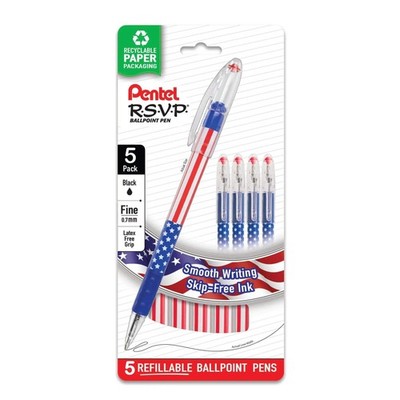 Pentel Stars & Stripes RSVP Ballpoint Pens, 5 Pack, 0.7mm