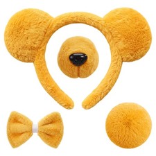 4pcs Yellow Bear Costume Bear Ears Tail Nose Bow Tie Halloween Party