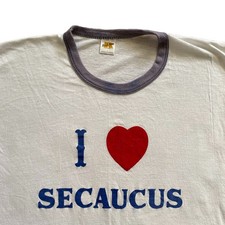 I Love Secaucus Ringer T Shirt Vintage 70s Large New Jersey NYC Meadowlands