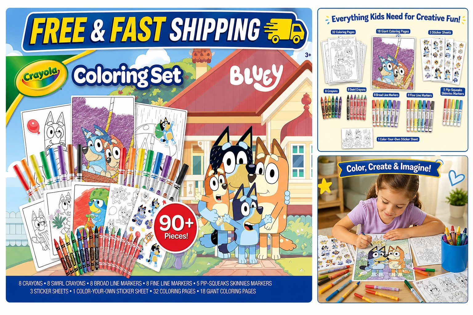 Crayola Bluey Coloring Set &ndash; 90+ Pieces Creative Art Kit Fast shipping !!!!