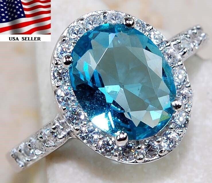 3CT  Aquamarine 925 Solid Sterling Silver Ring Sz 6 U1-6