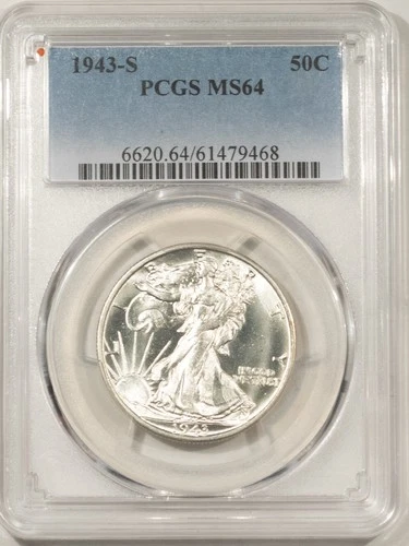 1943-S WALKING LIBERTY HALF DOLLAR - PCGS MS-64, BLAST WHITE!