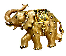Vintage Enamel & Rhinestone Elephant Brooch - 2 1/2
