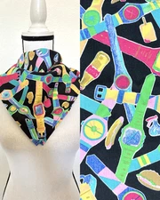 1980s Hand Made Colorful Swatch Print Bandana