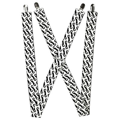 Buckle-Down Suspenders, Diagonal Handlebar Mustaches White Black 1.5 (US IMPORT)