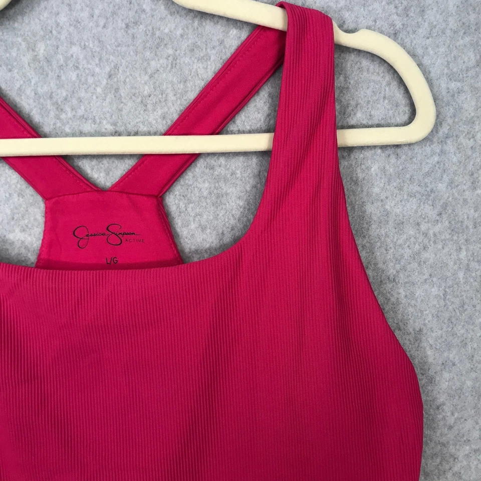 Camiseta sin mangas Jessica Simpson grande rosa acanalada sujetador deportivo yoga rendimiento activo Foto 2 de 4