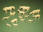 14 Vintage MARX farm playset tan animals-cows-horse-dog-goat-sheep-pigs
