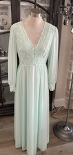 VTG ShadowLine Peignoir Set Medium Light Green Long Gown  Robe Wedding Negligee