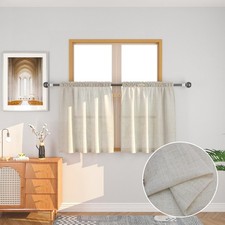 Beige Sheer Tier Curtains 30 inch Natural Crude 34W x 30L Pack of 2 , Nature