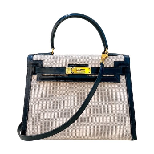HERMES Kelly 28 Toile Canvas Handbag M Stamp #OKB487