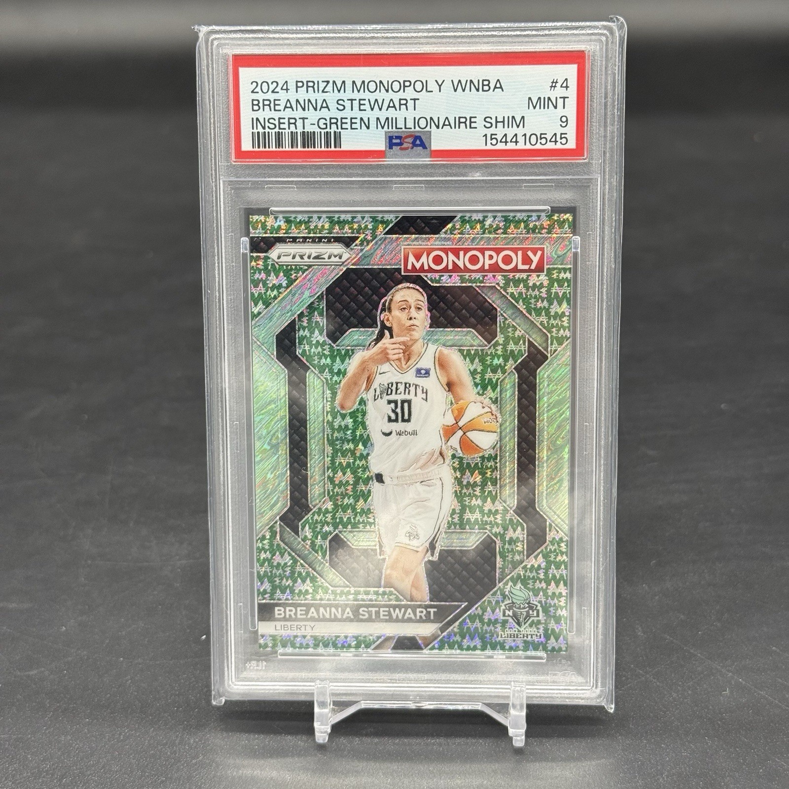2024 Prizm Monopoly WNBA Breanna Stewart Green Millionaire Prizm 07/20 PSA 9 view 1
