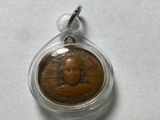 Vintage Copper Thai Buddha Amulet in Enclosed Acryclic Case