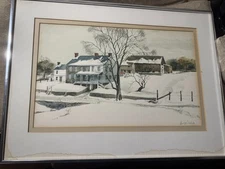 George Wilde "Farm Landscape In Winter" Watercolor Painting - Signed/Framed