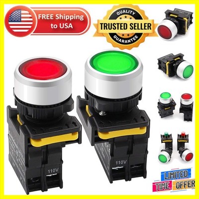 Durable  Rated LED Push Button Switches - 2Pcs Red & Green for 10A 600V