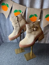 Sofft Jenine Women's 6 Brown Suede Pull-On Zip Casual Chunky Ankle Bootie Shoes