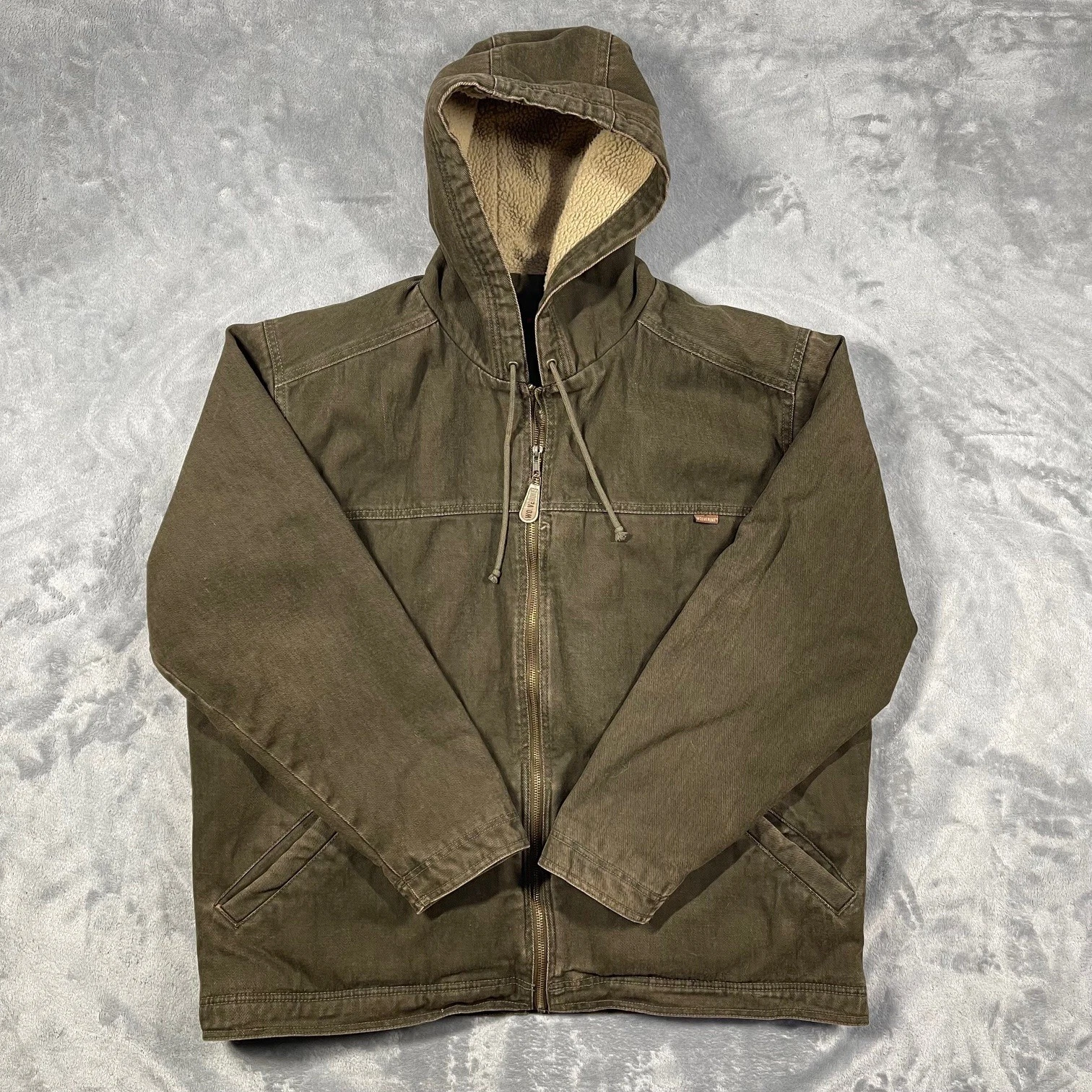 Wolverine Sherpa Lined Canvas Hooded Jacket Men's XL Brown Workwear Outdoor
