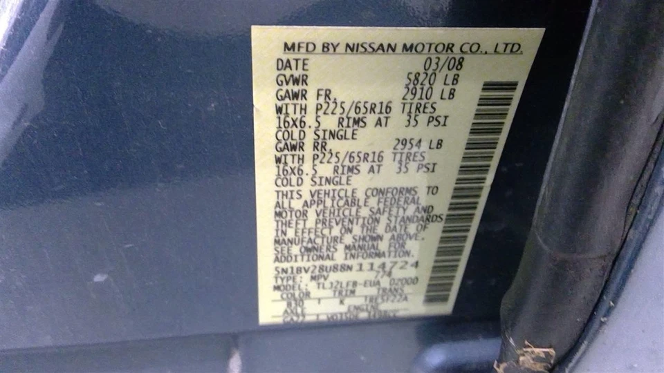 Passenger Right Air Bag Passenger Roof Fits 06-09 QUEST 1688644 Foto 4 de 4