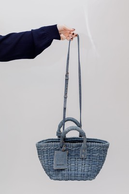 Blue XS Bistro Woven Basket Bag BALENCIAGA