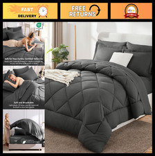 7-Piece King Size Dark Grey Comforter Set - Complete Bedding Set for Cozy Sleep