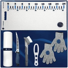 Fish Fillet Mat Kit 28" x 14", White with Fish Knife, Fishing Gloves, Fish