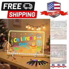 Acrylic Dry Erase Board with Light,11.8"X7.9" Rewritable glowing graffiti mes...