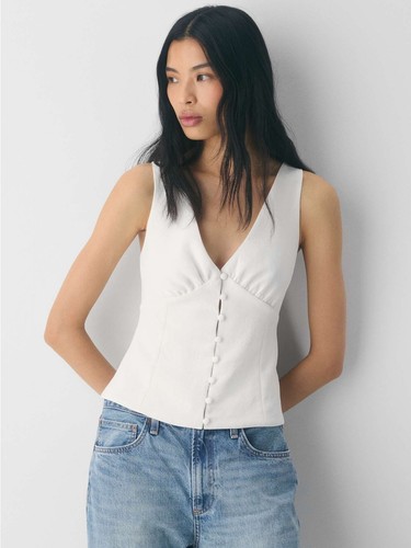 Aritzia Wilfred Aperitivo Crepette Button Front Top Light Birch Size 2