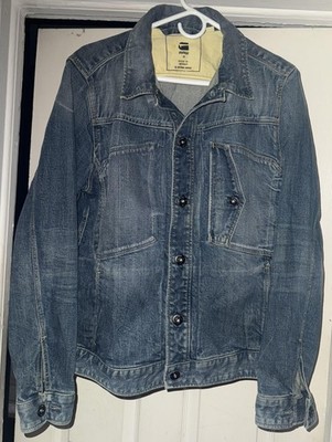 G Star Raw Jacket Mens Medium Blue Denim Trucker Button Front Pockets Jeans