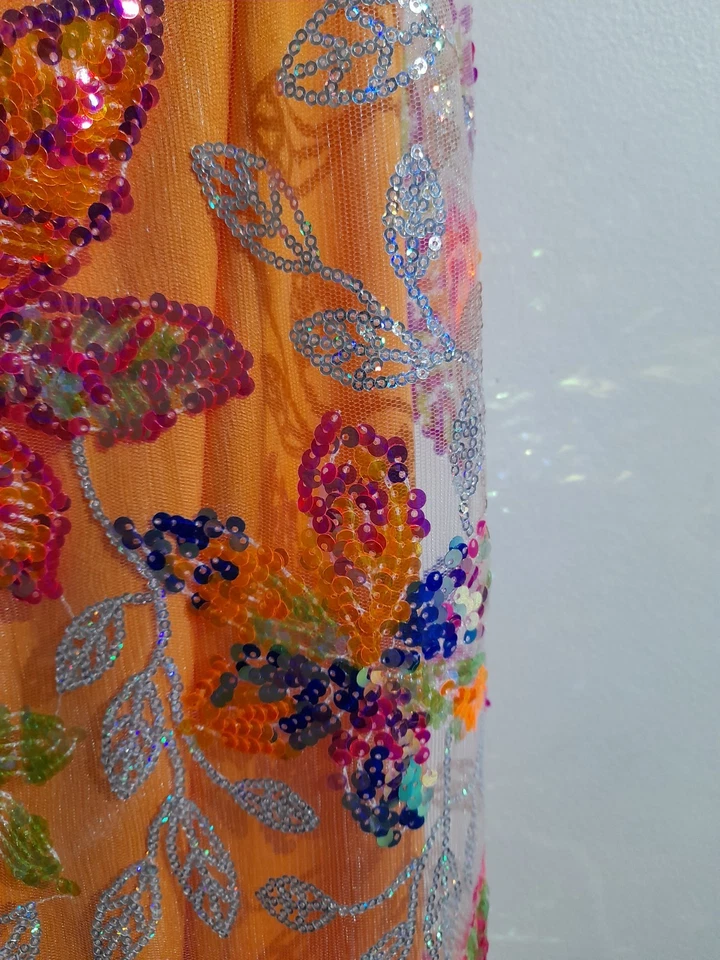 ANGEL BIBA ANU CUT OUT LACED BACK SEQUENCE DRESS SIZE 10/M ORANGE FLORAL... - image 3 of 4