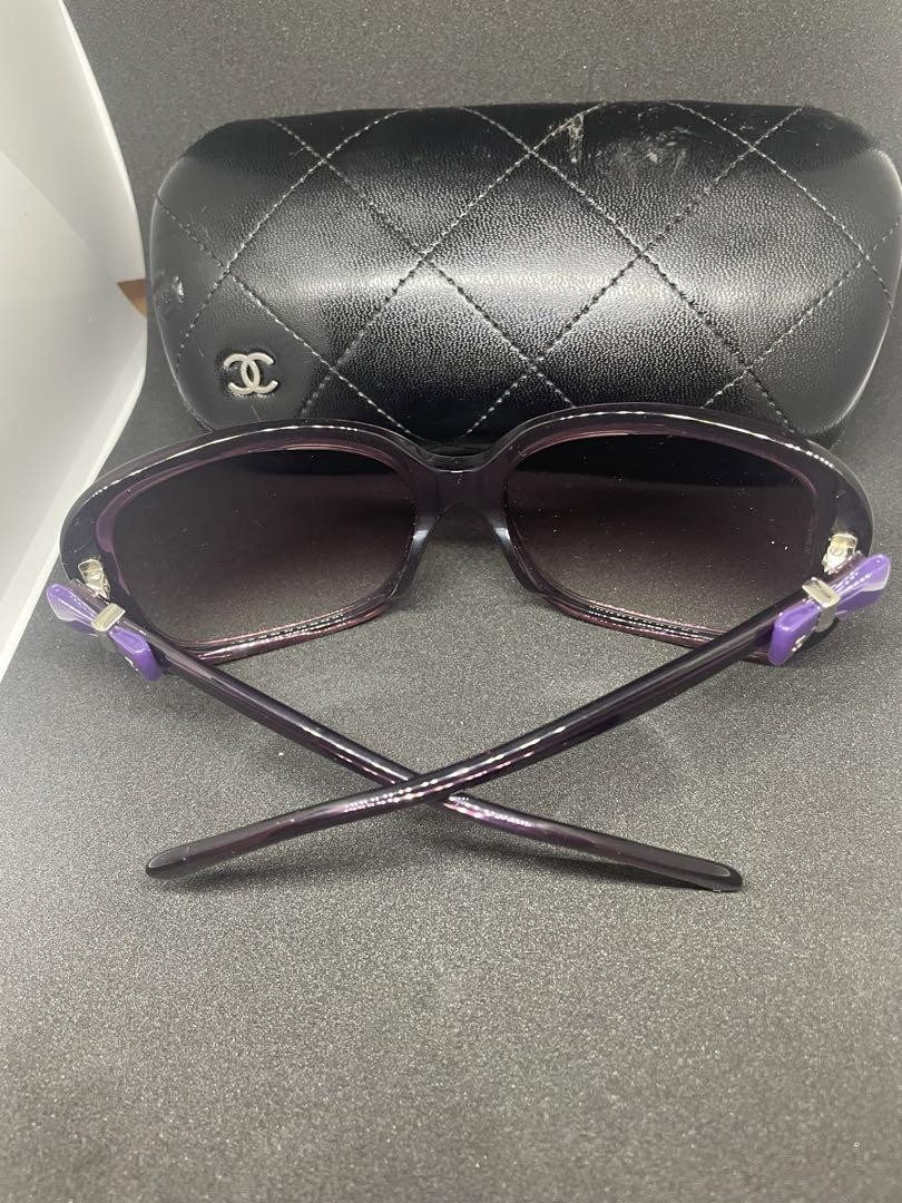 CHANEL Purple Ribbon Motif Sunglasses Size 8