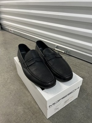 Mens Black Moreschi Guanto Leather Driver Loafer Shoe Size 9 Excellent Condition