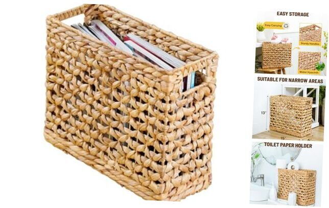 Natural Wicker Storage Baskets with Handles 15x6x13 for Shelves