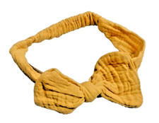 Saffron Yellow Bowtie Cotton Headband 2T Stretch Toddler Girls Solid Hair Bow