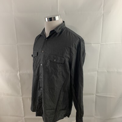 Perry Ellis Men's Size Large L Button Down Gray Dress Shirt Top Long Sleeve