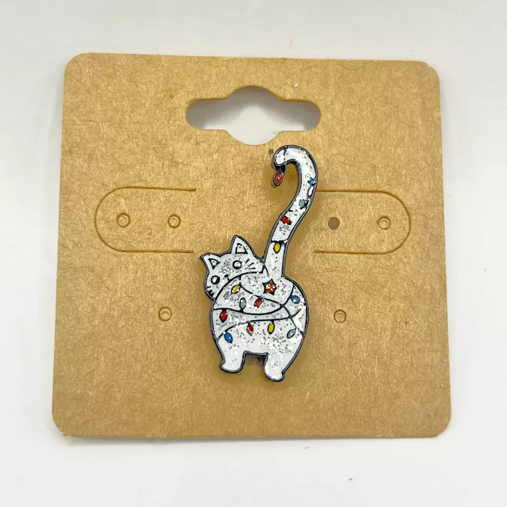 Christmas Holiday Jewelry Accessory White Kitty Cat Butt Xmas Lights Lapel Pin