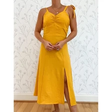 Tie-Strap Sleeveless Fit & Flare Maxi Dress w/ Slit Size M Goldenrod Yellow