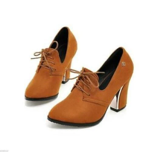 Womens Pointed Toe Shoes High Heels Lace-Up Oxfords Suede Fabric Ankle Boots^.^* - Picture 15 of 23