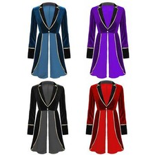 Womens Velvet Tuxedo Jacket Swallow-Tailed Coats Halloween Long Sleeve Overcoat