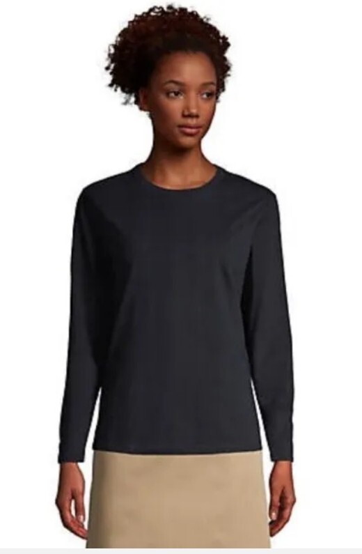 Lands End Essential Womens S Black Crew Neck Long Sleeve 24 eBay