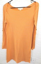 Michael Michael Kors XS long sleeve cotton dress orange tan striped lap shoulder