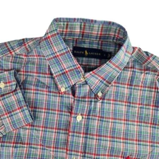 Ralph Lauren Mens Large Blue/Red Plaid Long Sleeve Button Front Shirt