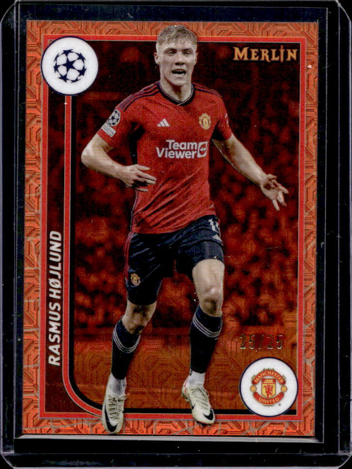 2023-24 Topps Chrome Merlin UEFA Rasmus Hojlund Orange Mojo Refractor #25/25 #81