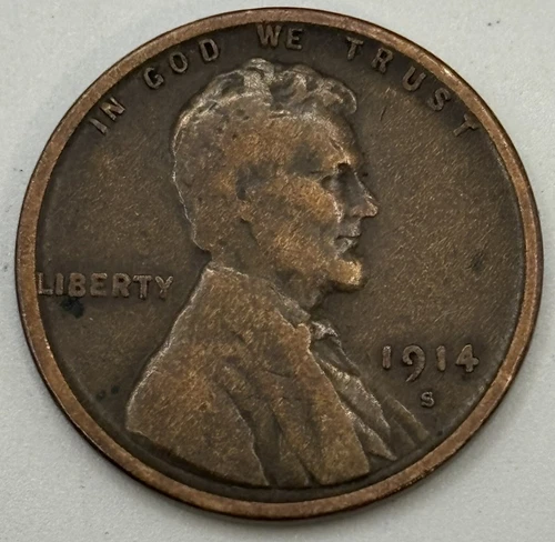 1914 S Lincoln Wheat Cent/Penny - Circulated - Fine X-323