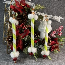 Set Of 3 Glass Candy Cane Stick Ornaments Handcrafted Unique