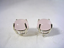 ROSE QUARTZ EARRINGS SET IN STERLING SILVER ROUND 8MM CABOCHON