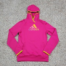 Adidas Hoodie Womens Small Pink Sweatshirt Sweater Climawarm Spell Out Run A18