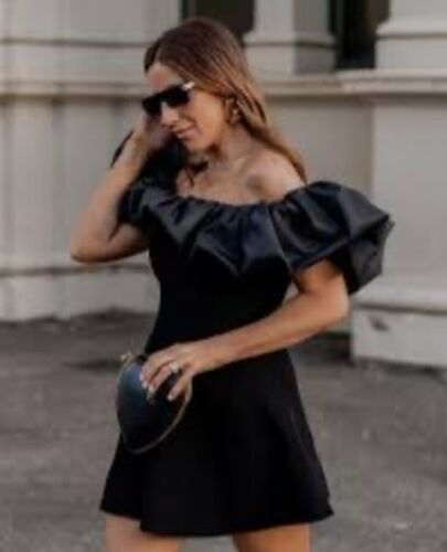 AJE Dress Size Medium (10 AU/ 6 US) Black Eldora Ruffle Ribbed Mini Stretch - Picture 3 of 13