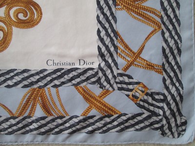 Foulard En Soie Vintage Italienne – 85x88 Cm, Bleu Vert, Occasion, Femme