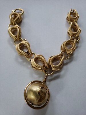 18K 750AU Sauro Brev Italy Yellow Gold Thick Link Chain Charm Bracelet w/ Globe