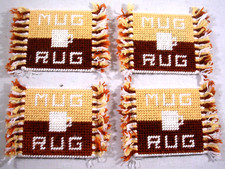 Vintage Handmade Yarn Craft Latch Hook Mug Rug Coasters, Set of 4, 6" x 4", nice